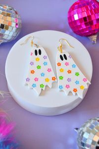 Acrylic Daisy Ghost Ghostie Cutesy Kawaii Halloween Spooky Cute Retro Flower Power Statement Earrings - Etsy