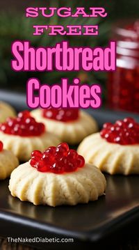 Easy recipe for sugar free shortbread cookies. For an extra special touch, decorate with sugar free fruit caviar.