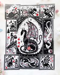 This listing is for a printed paper pattern. The Dragons and Apples cross stitch pattern is a story of a dragon (and apples), that will unfold with every panel and motif. Stitch Count: 171w x 227h Suggested Floss: DMC: 310, 606, Coloris 4513