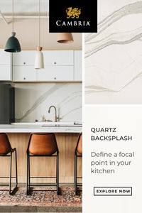 Quartz backsplashes are a sleek and striking way to set your space apart. In more minimal spaces, a quartz backsplash can help define a focal point and create visual interest. Discover how Cambria quartz surfaces might be the right fit in your new kitchen. Featured design: Brittanicca Matte™