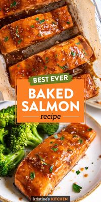 This Baked Salmon recipe is the very best! With a delicious glaze made with 5 simple ingredients, this easy, healthy oven baked salmon is a family favorite!