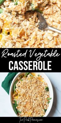 This roasted vegetable casserole is my go-to casserole to serve as a side for Thanksgiving. I used broccoli, cauliflower, and green beans but it is such a versatile casserole recipe!