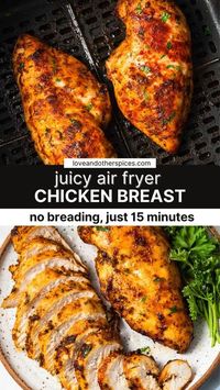 This Air Fryer Chicken Breast With No Breading is so juicy, tender and full of flavor. They are perfectly seasoned, delicious and is so easy to make, in 30 minutes or less.