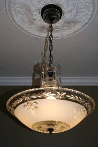 1940s antique frosted glass art deco hanging light fixture ceiling chandelier