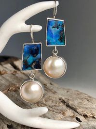 Excited to share this item from my #etsy shop: Artisan Australian Boulder Opal & Mabe Pearl Earrings On Sterling Silver