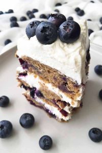 If you love fresh summer blueberries, showcase them in this sweet einkorn flour cake topped with freshly whipped cream. Get the recipe now on Foodal. #blueberries #cake #summerdessert #foodal