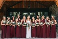 These dresses in Burgandy for the bridesmaids