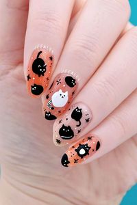 Celebrate Halloween in style with this Halloween Nails Pumpkin Cat designs! These festive nails combine the best of Halloween Cat Nail Art and pumpkin fun. Discover unique Halloween Cat Nails Designs and Black Cat Nail Art Halloween—click now to get inspired for your spooky season look!