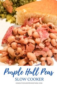 Purple Hull Peas are about as southern as a glass of sweet iced tea. This easy Slow Cooker Purple Hull Peas recipe is versatile, flavored with ham, and is sure to be a crowd-pleasing dish. The easiest way to prepare a southern delicacy.