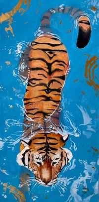 "9\" x 18\" painting of a tiger in the water printed on heavy card stock"