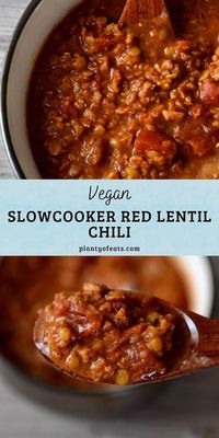 Hearty Vegan Red Lentil Chili in the Crockpot