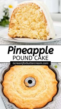 This pineapple pound cake from scratch has a rich, buttery taste with a light pineapple flavor, topped off with a cream cheese glaze.