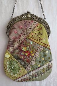 I ❤ crazy quilting, beading & embroidery . . . Stunning Crazy Quilt bag with antique frame, side A ~By  Margreet's Draadjespaleis