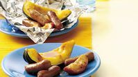 Cooked with apples, sausage, cinnamon and maple syrup, these squash wedges delight all the senses.