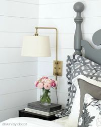 Faux shiplap walls - love! Post includes tips for DIYing it yourself!