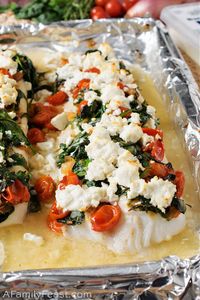 Baked Cod with Spinach, Feta and Tomatoes - A Family Feast®