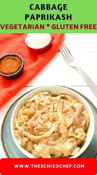 Hungarian Cabbage Paprikash - Cabbage stewed w/ hot paprika and sour cream makes a great side dish to any meal. Creamy comfort food! #comfortfood #sidedish #cabbage #sidedishes #vegetarian #glutenfree