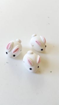 Bunny Rabbit Beads/ Set Of Three 15mm Polymer Clay White | Etsy