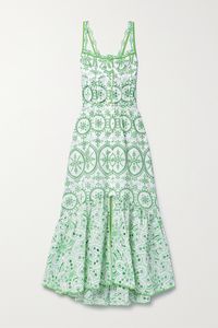 EXCLUSIVE AT NET-A-PORTER. Charo Ruiz's 'Irene' maxi dress is a part of the label's latest 'Fruition Broderie' collection which is decorated with vibrant, intricate embroidery. Made from cotton-blend traced with bright green threads, it has a tiered, asymmetric hem and shirring at the bodice for a close yet comfortable fit.