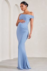 My Wish Cornflower Blue Strappy Asymmetric Maternity Maxi Dress – Club L London - USA