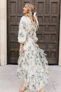 cream floral long sleeve maxi dress