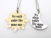 "This beautiful matching set makes a perfect Gift for your Long Distance Love. Give it as a going away gift, or just to remind that other person that when you are far apart, you're still Under the Same Moon and Under the same sun. A Special Note to those in Long Distance Relationships: I understand the unique difficulties those in an LDR face (been there). We make what we make to help you guys feel connected. I know how important it is to feel close to your other half when you cannot be together