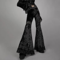 Look stylish and fashionable in these women's black floral velvet lace trim elastic high waisted flare pants. crafted from a blend of polyester and cotton, these goth-inspired pants are perfect for everyday fashion.