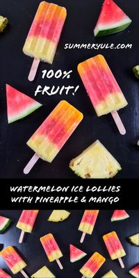 Have you ever tried watermelon ice lollies with mango and pineapple? This easy homemade popsicle recipe has no added sugar! 🍉🥭🍍