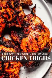 Learn how to make smoky and succulent BBQ chicken thighs with this easy Traeger Chicken Thighs recipe. It works with bone-in or boneless thighs, can be adapted for any pellet grill, and leaves you with wood-smoked chicken every time.