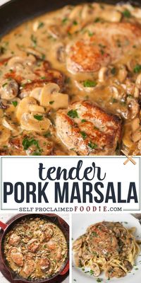 Ready in just 30 minutes, Tender Pork Marsala made with marinated pork tenderloin smothered in a mushroom wine sauce, is perfect for any night of the week. #marsala #pork #sauce #wine #recipe