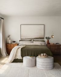 Lay with the foundation for a dreamy sleep with luxe linen sheets. Top off your look with a chunky throw and cozy lumbar pillow. Ground your bedroom with a plush, handwoven rug.