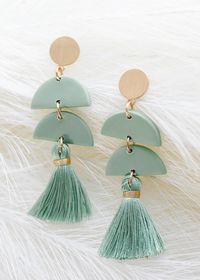 Double Half Circle Tassel Earrings - Mint – Adorabelles