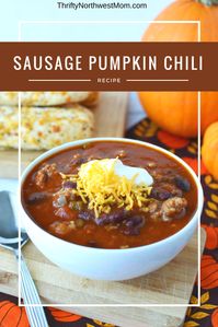 This Slow Cooker Sausage and Pumpkin Chili is perfect for an Oktoberfest celebration or a hearty fall soup.