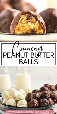 Peanut Butter Balls with Rice Krispies are an easy no-bake candy for Christmas! The sweet chocolate coating pairs perfectly with the crunchy peanut butter middle. These are a delicious sweet and salty treat that can't be resisted.