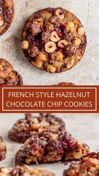 These chocolate hazelnut cookies are packed with fillings and topped off with raspberry compote, hazelnut praliné spread, and flaky sea salt. They’re absolutely extravagant and are inspired by cookies you’d find in a Parisian bakery!