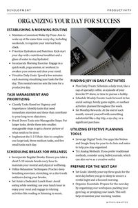 Discover tips on how to plan your day effectively for greater productivity and success. Our guide provides practical advice on establishing a morning routine, prioritizing tasks, scheduling healthful breaks, finding joy in daily activities, utilizing planning tools, and preparing for the next day. From maintaining a consistent wake-up time to implementing the 1-3-5 rule for task management, these strategies are designed to enhance time management and boost your daily productivity. Whether you're a busy professional, a student, or simply someone looking to make the most of their day, this guide offers actionable steps that you can implement right away. Start transforming your days and enjoy the benefits of effective time management.  productivity, time management, organization, success, gro