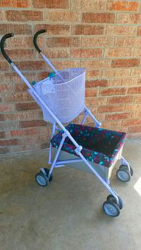 Umbrella stroller made into a granny cart. Helps grandma move laundry and items around the house. Groceries from the car to the house is made easier!