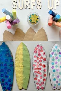 DIY cardboard surfboards! Paint with Kwik Stix and decorate in vibrant colors! 🏄‍♂️🌊