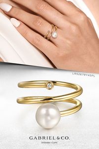 14K Yellow Gold Diamond and Pearl Bypass Ring LR52679Y45PL