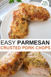 These SUPER-JUICY oven baked pork chops with a parmesan crust are easy to make, affordable, and perfect for serving to your friends and family.