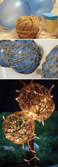 DIY Twine Garden Lanterns: Twine is the perfect material to add the rustic warm and charm to your decor. This twine garden lantern is super easy and quick to make. Other really great ideas!