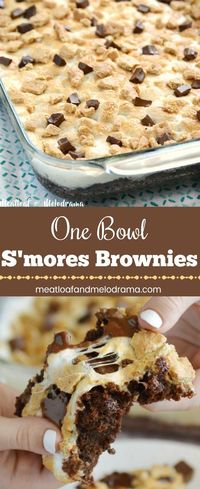 Easy S'mores Brownies have a fudgy brownie base topped with gooey marshmallows, graham crackers and chocolate bars. A decadent one bowl dessert recipe!