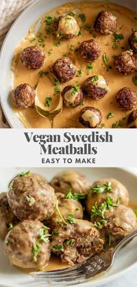 The perfect savory and flavorful vegan Swedish Meatballs coated in a creamy gravy. Made with simple ingredients, easy to make, and high in plant protein.