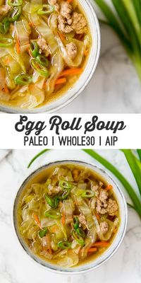 This paleo egg roll soup is a nourishing a delicious cold-weather dish that features all of the flavors of an egg roll without the wrapper! It's AIP, and Whole30 compliant.