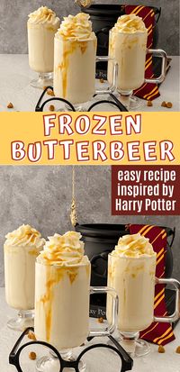 Harry Potter's Frozen Butterbeer Recipe. This delicious Frozen Butterbeer is a magical treat for muggles and wizards alike! Harry Potter fans will love this frosty Butterbeer shake! Whip up a batch of Frozen Butterbeer for a Harry Potter movie marathon night or a Harry Potter themed party.