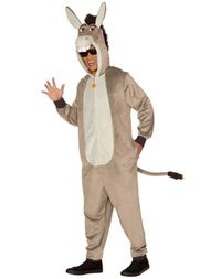 I'm making waffles! Bring home the best-dressed award at your next Halloween celebration when you rock this officially licensed Donkey Jumpsuit Costume, inspired by the Shrek franchise. This hooded one-piece outfit is cozy, easy to wear, and looks exactly like your favorite character! Officially licensed Includes: Jumpsuit Crewneck Long sleeves Zipper closure Material: Polyester, spandex Care: Spot clean Imported Note: Shoes and glasses sold separately