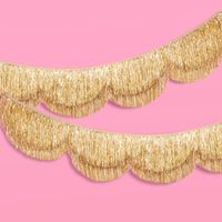 PRICES MAY VARY. Fringe for Days: Our double layered gold scallop fringe banner is the party addition you've been looking for + a guaranteed hit! Foil Details: Each banner features a foil fringe - think super fun + sparkly! The finish feels very luxe + the perfect compliment to your event :) For That Special Day: One size fits all! Perfect for any bride or birthday king or queen! Ready To Party: This banner is pre-strung on one string and ready for action! Size: Each set comes with one banner and spans 5 feet total Is it bright in here, or is it just this banner?! This super pretty scalloped gold foil fringe banner creates a super fun background for your next birthday! If you're looking to throw a birthday party that your guests won't forget, look no further! This gold foil fringe banner i