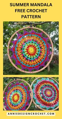 This stunning Summer Mandala is a free crochet pattern over on my blog.  Crochet Mandalas are very popular! This easy free crochet pattern is my version of this lovely art form, which can be used as a table doily/mat, or turned into a stunning Dream Catcher or Wall Art.