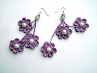 au crochet boucles d'oreilles, boucles d'oreilles fleur de crochet, fleurs bijoux, violet