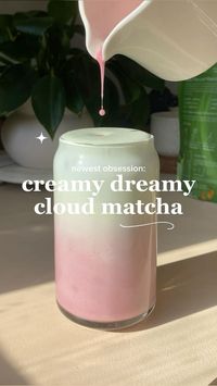 Homemade refreshing easy recipe : All you need is strawberry milk or any type of milk and add some strawberry syrup, some ice, and top it off with some good quality matcha!